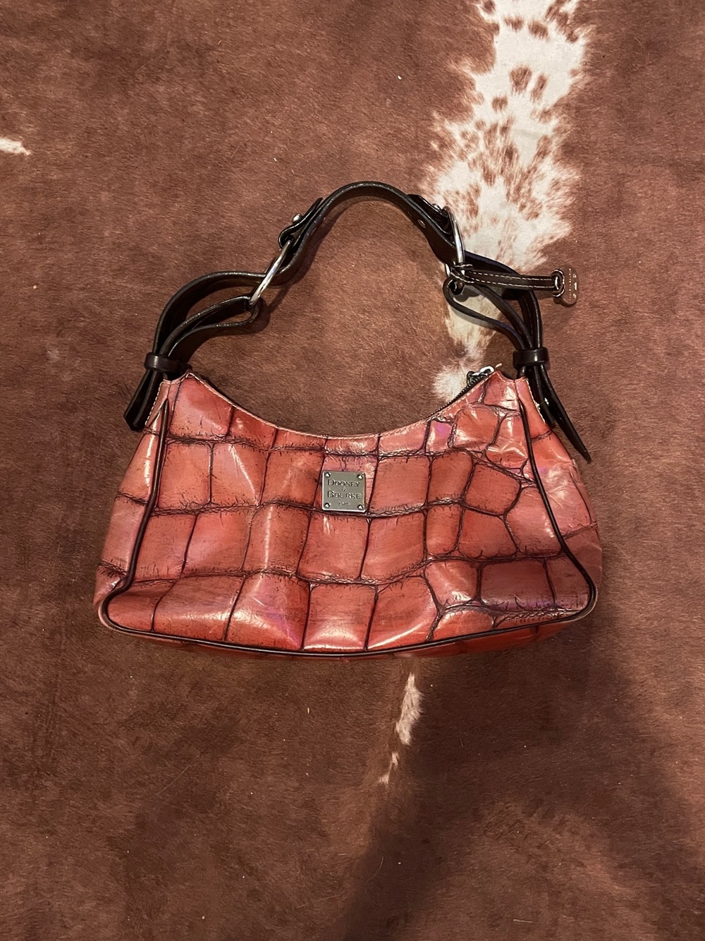Dooney & Bourke Croc-Embossed orange Shoulder Bag with Black Trim